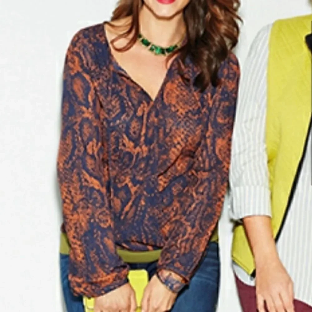 Cabi Border Wrap Snake Print Tie Blouse
